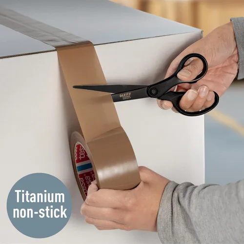 Miniatura 2 de Leitz Tijeras de titanio, para diestros o zurdos (ambidiestros), antiadherentes, papelería de oficina, mango ergonómico, negro, 7.087 in