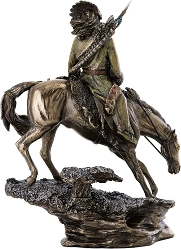 Miniatura 3 de Top Collection Plains Indian Riding Roans Horse in Snowy Road Estatua – Escultura indígena nativa americana en bronce fundido en frío de primera