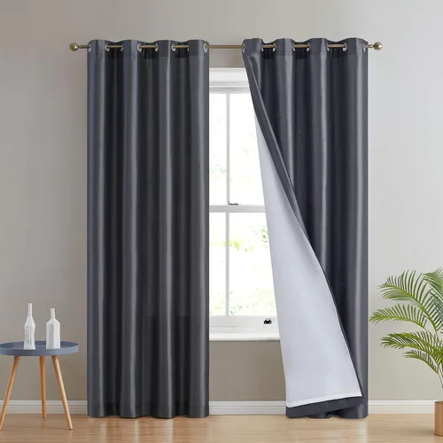 HLC.ME Jefferson - Cortinas ligeras de seda sintética semitransparente con forro de microfibra y ojales para ventana de dormitorio, comedor y sala