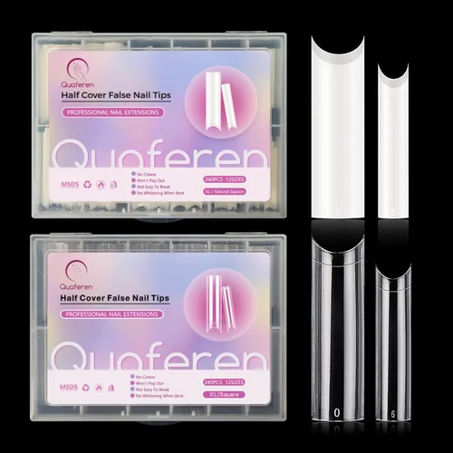 480 puntas de uñas XL extralargas curva en C, 2 paquetes de puntas de uñas acrílicas naturales y transparentes para uñas acrílicas, juego