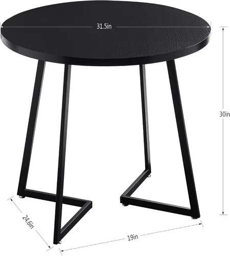 Miniatura 3 de VECELO Mesa redonda de comedor con mesa de grano de madera y marco de acero, para cocina, sala de estar, oficina, conferencia, 2 a 4 personas, grano