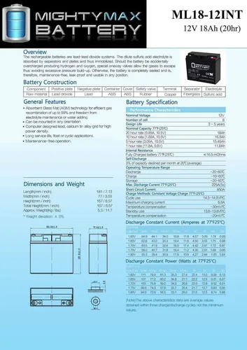 Miniatura 6 de Mighty Max Battery Batería de rosca interna SLA de 12V 18AH para Schumacher PSJ-4424