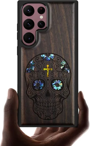 Miniatura 7 de Carveit Funda de madera de diseñador para Samsung Galaxy S22 Ultra (grabado en madera e incrustaciones de carcasa) compatible con cargadores Grim