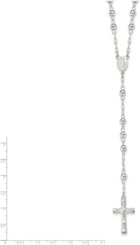 Miniatura 6 de Diamond2Deal Rosario pulido de plata de ley de 26 pulgadas, collar de regalo