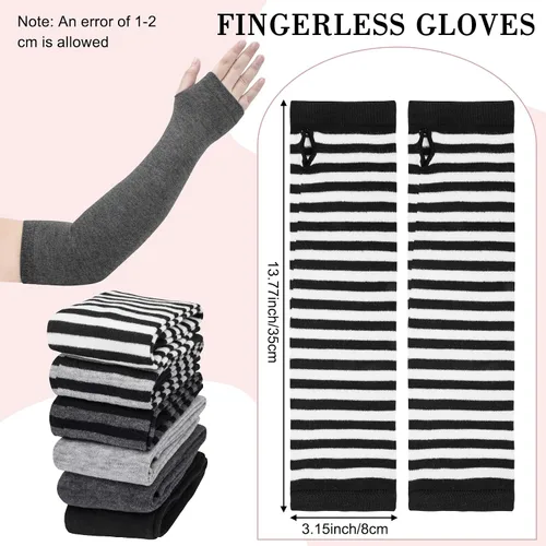 Miniatura 15 de Amandir Guantes largos sin dedos para mujer, calentadores de brazos, guantes elásticos de punto para el pulgar
