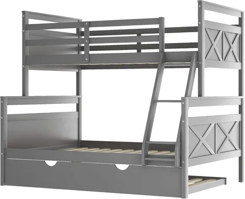 Miniatura 7 de Merax Litera individual sobre cama matrimonial con escalera, cama nido tamaño individual, barandilla de seguridad, gris con nido