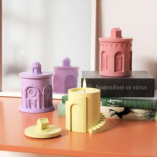 Miniatura 6 de Tarro de vela arquitectónica Molde de silicona con tapas de hormigón Panteón de vela Envase de fabricación de moldes de bricolaje Caja