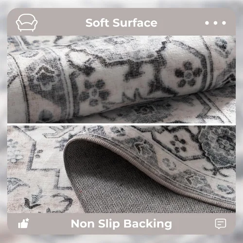 Miniatura 24 de Syalife 4x6 Alfombra Lavable para Área, Ultra Suave Antideslizante, Pila Baja, Alfombra Vintage Resistente a Manchas para Sala de Estar, Alfombra