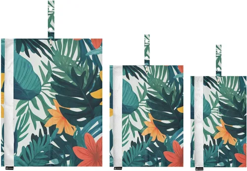 Miniatura 8 de Tropical Style Green Leaves Flower 3 Set Packing Travel Bags Waterproof Storage Bags For Closets Saver Travel Bags Organizers For Bedroom