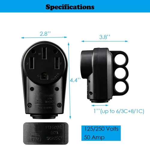 Miniatura 6 de Veepeak Receptáculo RV Hembra de Repuesto de 50 Amperios NEMA 14-50R Resistente 125V/250V 4 Clavijas Conector de Alimentación Eléctrica Extremo