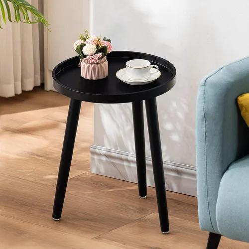 Miniatura 3 de Apicizon Mesa auxiliar redonda negra, bandeja para sofá, mesa auxiliar para sala de estar, dormitorio, espacios pequeños, mesa de noche de fácil