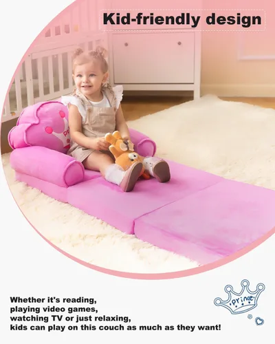 Miniatura 6 de MOONBEEKI Sofá Desplegable para Niños, Silla Plegable de Princesa para Niños Pequeños de 1-3 Años, Muebles para Niños para Sala de Juegos, Regalo