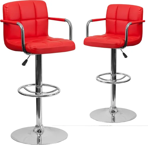 Miniatura 12 de Flash Furniture Taburete de bar de altura ajustable de vinilo acolchado gris contemporáneo con brazos y base cromada