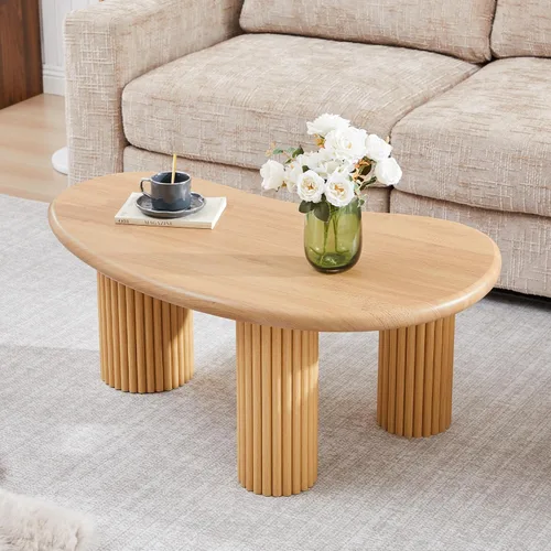 Miniatura 12 de Mesa auxiliar ovalada de 43.3 pulgadas, mesa de centro acanalada con compartimento de almacenamiento oculto, mesa de comedor moderna de mediados