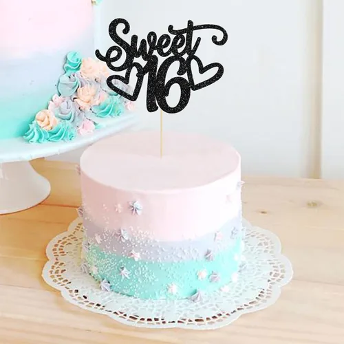 Miniatura 4 de Gyufise 1 Pieza Dulce Adolescente 16 Decoración para Pastel con Purpurina Palillo de Pastel de 16 Cumpleaños para Brindis por 16 Años de Edad