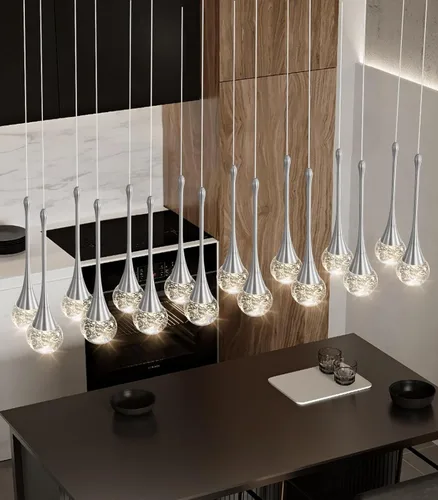 Miniatura 3 de 16 Luces Moderna Lámpara de Techo de Cristal con Diseño Glam para Techos Altos, Lámpara Colgante LED Regulable para Escalera, Vestíbulo, Entrada