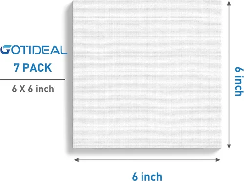 Miniatura 2 de GOTIDEAL Lienzos estirados para pintura, juego de 7 unidades de 6 x 6 pulgadas, blanco imprimado, 100 % algodón, lienzos cuadrados de arte en blanco