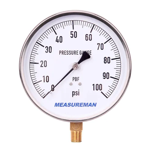 MEASUREMAN - Medidor de presión con carcasa de acero inoxidable 304, medidor de presión para contratistas, 0-100 psi, esfera de 4 1/2 pulgadas,