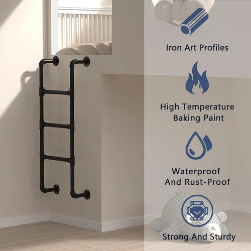 Miniatura 6 de Metal Loft Bed Ladder Wall Mounted，Wrought Iron Bunk Bed Ladder Attic Stairs Entrance Egress Ladder with Mounting Fittings Black Step Ladders，Loads