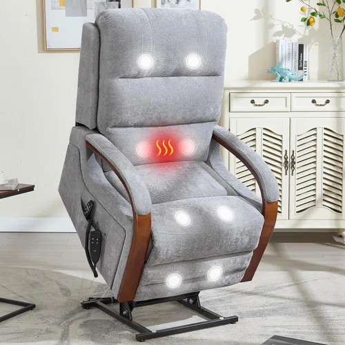 Miniatura 11 de Silla reclinable eléctrica para personas mayores, silla elevadora de doble motor con masaje por vibración y calor, reclinable plano con reposabrazos