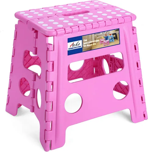 Miniatura 19 de ACKO Taburete plegable plegable de 16 pulgadas, 400 libras de capacidad, taburetes de plástico para adultos y niños, taburetes plegables para Blanco