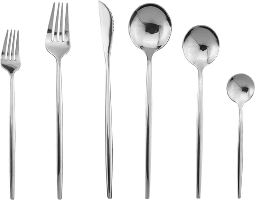 Miniatura 13 de JASHII Juego de cubiertos de acero inoxidable de 24 piezas con acabado brillante para 4 personas, cuchillo de cena, tenedor, cuchara, tenedor