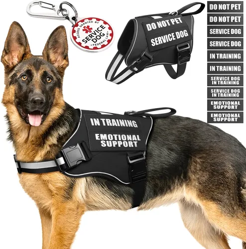 Miniatura 18 de Arnés de chaleco para perro de servicio+Etiqueta de identificación+10 parches, etiqueta de perro de servicio metálica y chaleco reflectante de apoyo