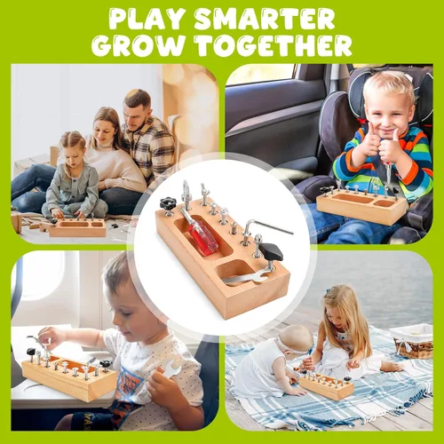 Miniatura 5 de TenFans Montessori - Tabla de actividades para niños pequeños de 3 a 5 años, tablero de actividades de destornillador de madera, juguete