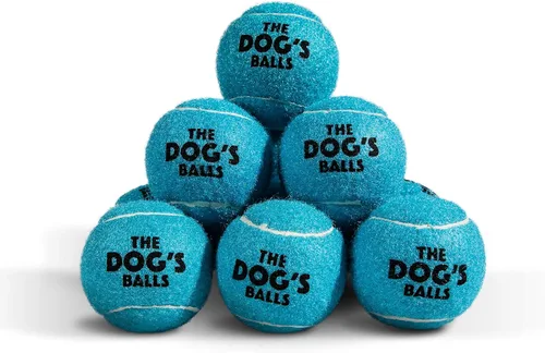 The Dog's Balls Pelotas de tenis para perros para perros, color azul, paquete de 12 pelotas de fieltro no abrasivas, núcleo de goma resistente,