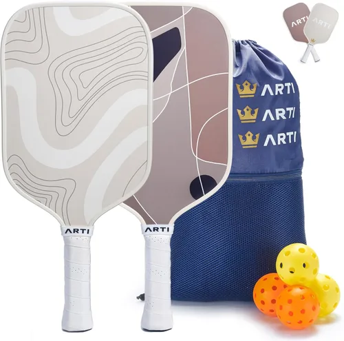 Miniatura 12 de ARTI Juego de 2 palas de pickleball aprobadas por USAPA, 2 raquetas de pickleball, 4 bolas y 1 bolsa de transporte portátil Flor Rosa Y Verde