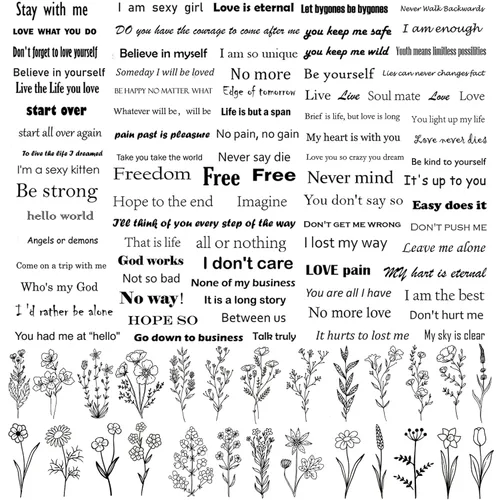 Tatuajes de palabras inspiradoras, citas realistas, tatuajes temporales, 26 unidades, flores silvestres, ramo floral, calcomanías para tatuaje para