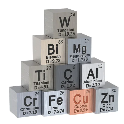 Juego de cubos de metal de 10 piezas – Juego de cubos de densidad para una tabla periódica de elementos – Cubo de tungsteno puro, titanio, zinc,