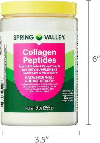Miniatura 9 de Spring Valley - Polvo de péptidos de colágeno de 8.99 oz (9 onzas), proteína hidrolizada (tipo I y III), colágeno en polvo keto para mujeres