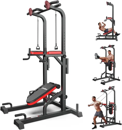 Miniatura 8 de Pooboo Power Tower Dip Station Pull Up Bar for Fitness Home Gym Workout,450 Pounds Multi-Function Adjustable Height Fitness Strength Training