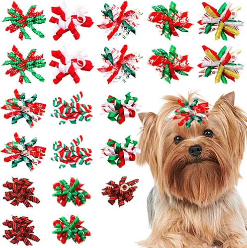 PET SHOW 20 unidades/10 pares de moños rizados para el pelo de perros con bandas de goma para perros pequeños y medianos, en espiral, con forma de