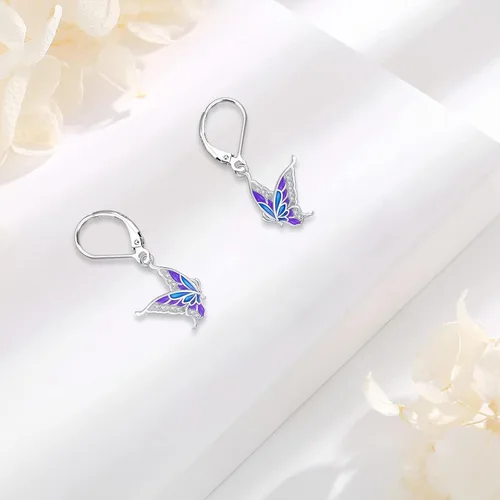 Miniatura 303 de Aretes colgantes de plata de ley con diseño de árbol de la vida, flor, abeja, animales, gato, colibrí, piedra lunar, turquesa, aretes con cierre