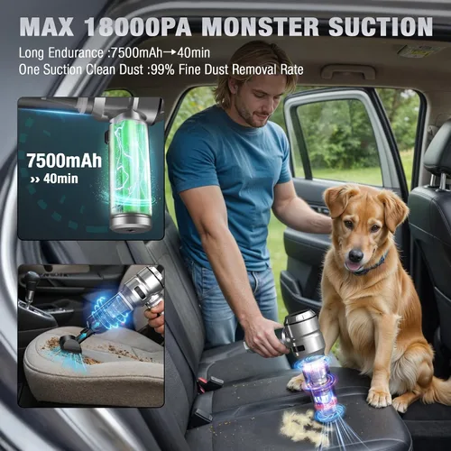 Miniatura 5 de Aspiradora portátil inalámbrica de 22000 PA de alta potencia con motor sin escobillas, plumero de aire comprimido 4 en 1, soplador de aire y bomba