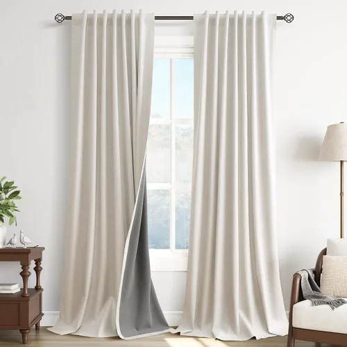 Miniatura 30 de Guken Cortinas opacas de lino, 2 paneles rústicos, elegantes, 100% opacas, con aislamiento térmico, banda de ganchos y trabilla trasera, 52 x 84