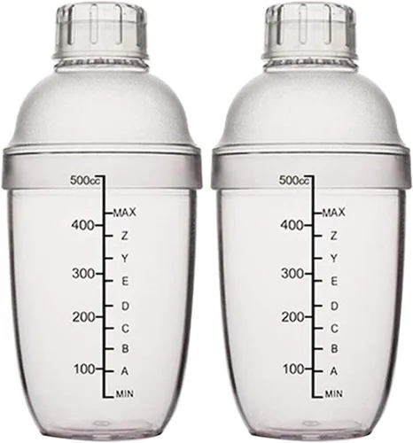 Miniatura 11 de Coctelera de plástico, mezclador de bebidas, agitador manual con taza y escalas, transparente (10 oz / 300cc)