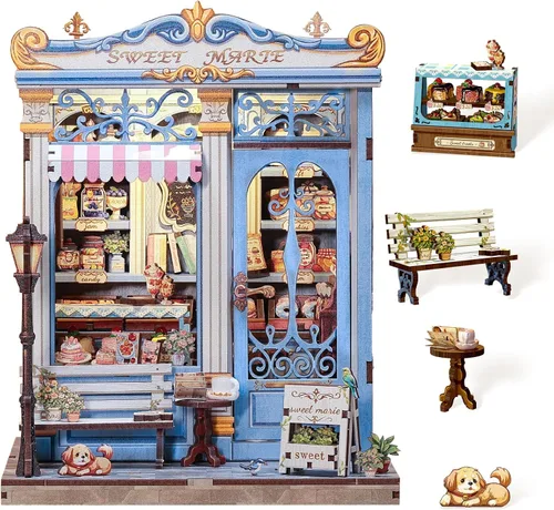 Miniatura 17 de Cutefun - Kit de rincón de libros - Kit de casa en miniatura DIY para adultos y adolescentes, kit de rompecabezas de madera 3D en miniatura con LED