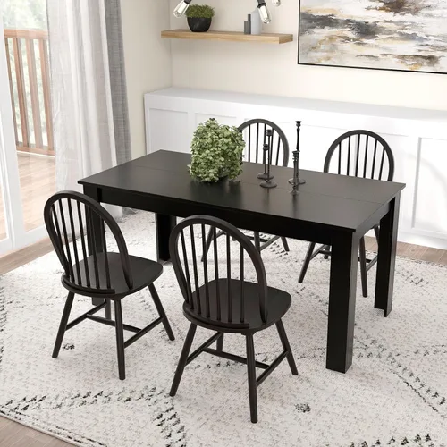 Giantex Juego de mesa de comedor para 4, mesa de comedor rectangular de madera y 4 sillas de comedor Windsor, juego de comedor moderno de 5 piezas