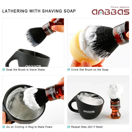 Miniatura 5 de Anbbas Cepillo de afeitar sintético de tejón con mango de resina, cerdas de nailon, cepillo de espuma para el cabello, para viajes, afeitado Ámbar