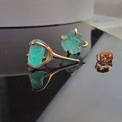 Miniatura 96 de Aretes de piedra preciosa natural en bruto con oro rosa sobre plata de ley 925, 6 a 0.276 in, regalo de piedra de nacimiento de calidad genuina