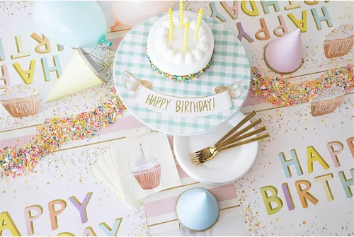 Miniatura 4 de Manteles individuales de papel de confeti de feliz cumpleaños, manteles individuales cuadrados desechables para fiestas, 18 hojas por bloc