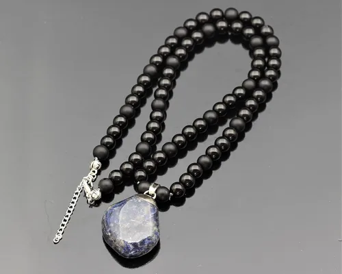 Miniatura 124 de Colgante de turmalina cruda natural, Collar de cuentas de ónix negro genuino, Collar de piedra negra, Collar de piedras preciosas, Cuentas de 0.315