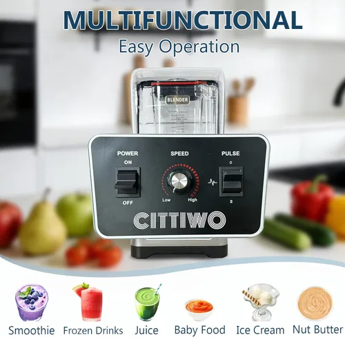Miniatura 2 de Cittiwo - Licuadora comercial para restaurante resistente con tarro de 64 onzas, licuadora de batidos de grado profesional de 2200 W, trituradora