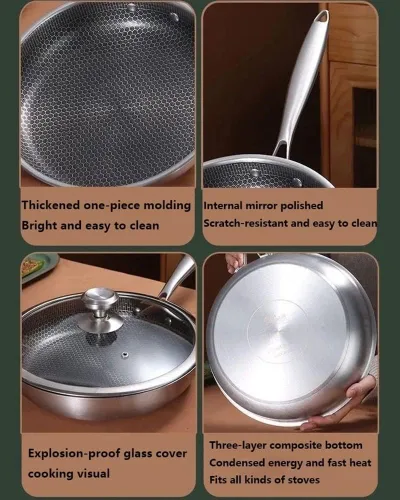 Miniatura 8 de Olla de cocina de acero inoxidable 316, sartenes de grado profesional para cocinar, sartén antiadherente física grabada con láser, sartén Con tapa