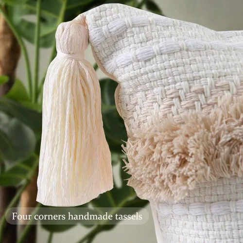 Miniatura 3 de Fundas de almohada decorativas bohemias, de algodón, tejidas a mano, con borlas, acento neutro para dormitorio, decoración de granja, sofá