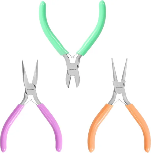 Miniatura 8 de WORKPRO Juego de Alicates para Joyería, Kit de Herramientas para Hacer Joyas de 3 Piezas - Alicates de Punta Fina/Alicates de Punta Plana, Alicates