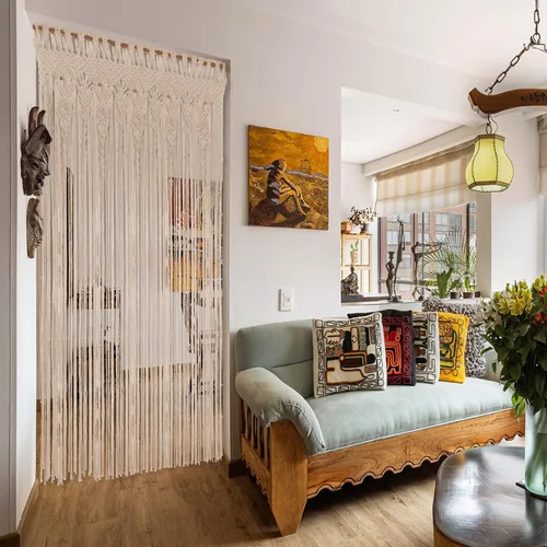 Miniatura 7 de Foreate Cortinas de macramé largas de algodón para colgar en la pared, cortina bohemia con cuentas para ventana, puerta, telón de fondo de boda